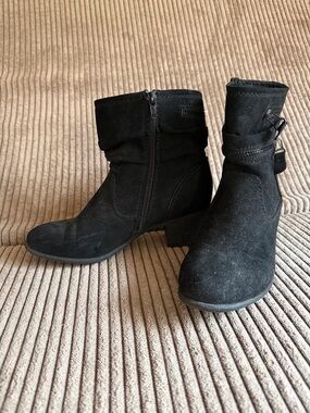 Grace Black Suede Ankle Booties with Buckle Accent